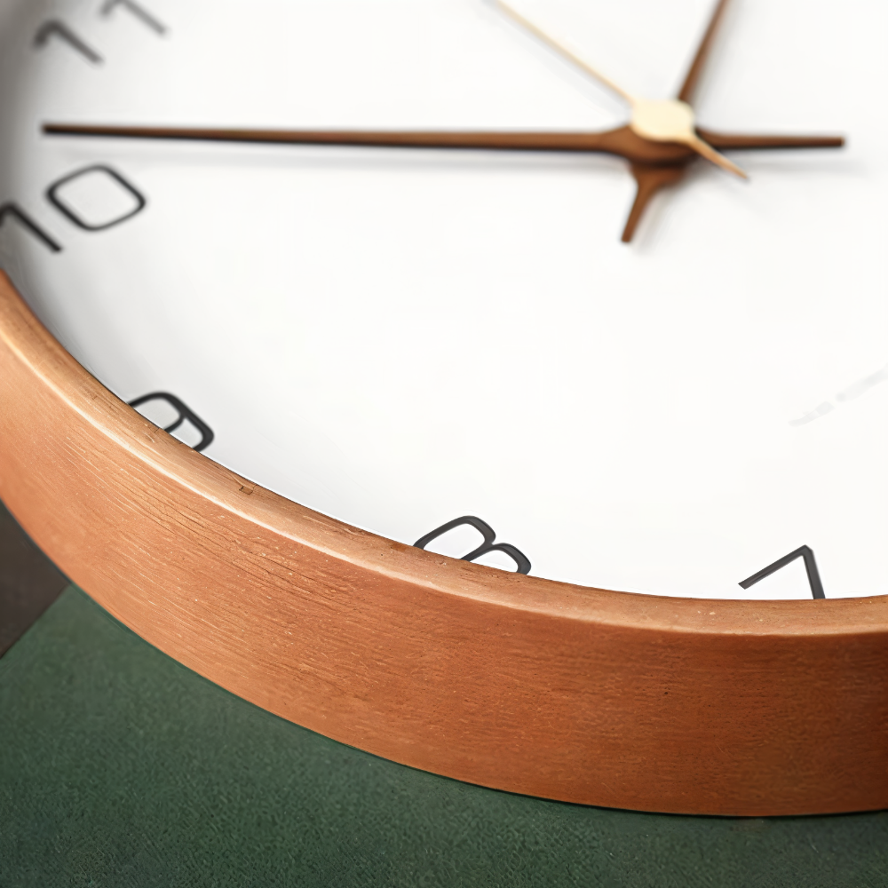 Wall Clock Silent Wooden Round Nordic Timepiece