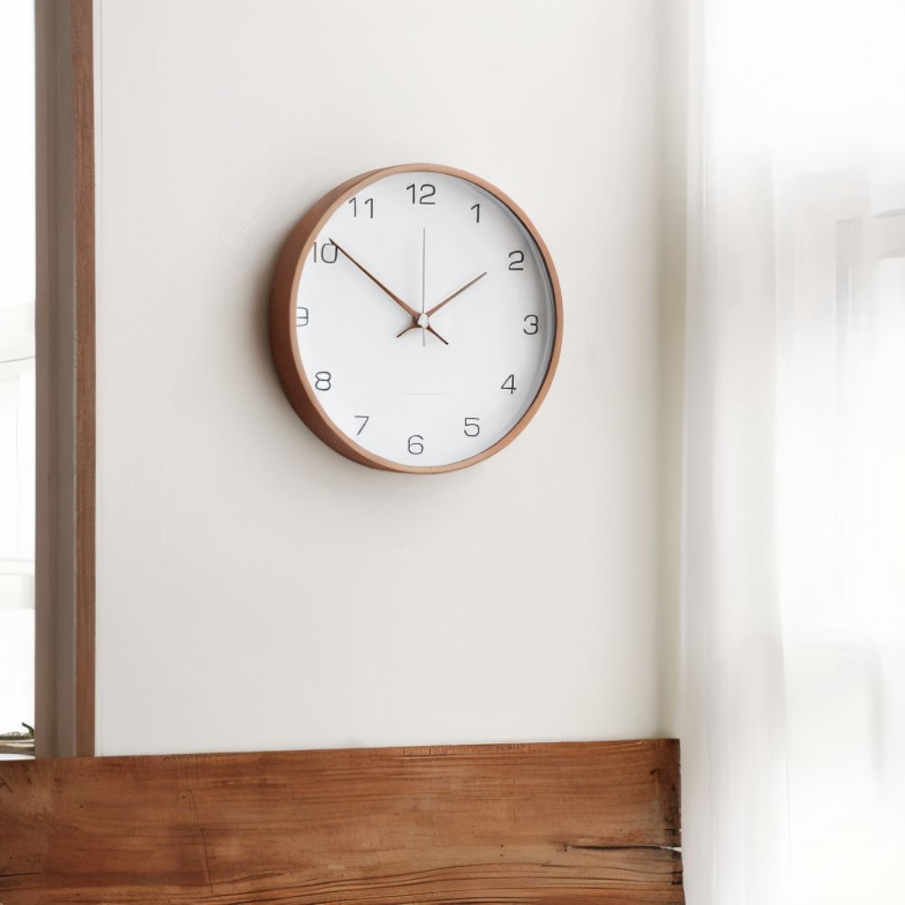 Wall Clock Silent Wooden Round Nordic Timepiece