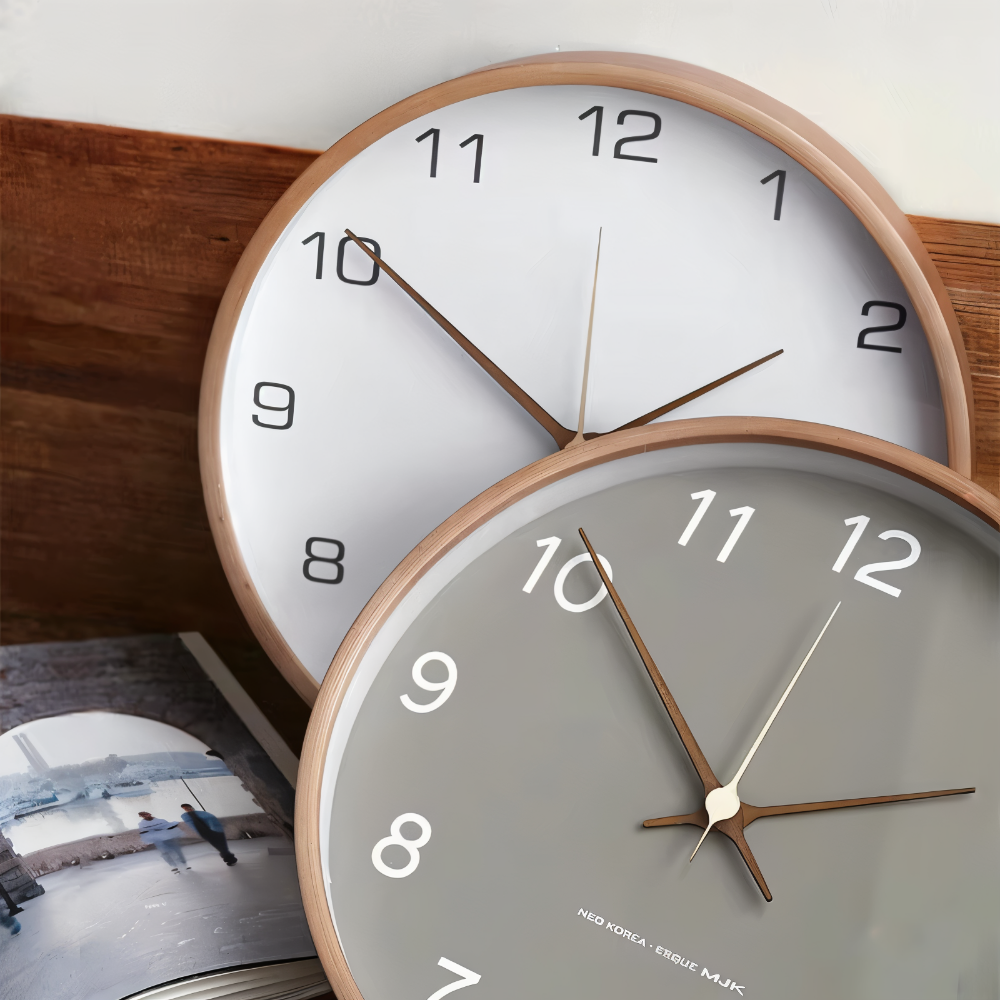 Wall Clock Silent Wooden Round Nordic Timepiece
