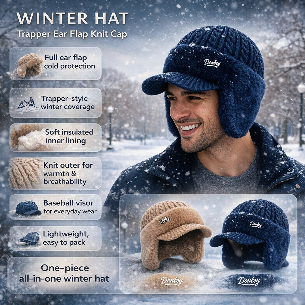 Winter Trapper Hat Visor Flap Knit Cap