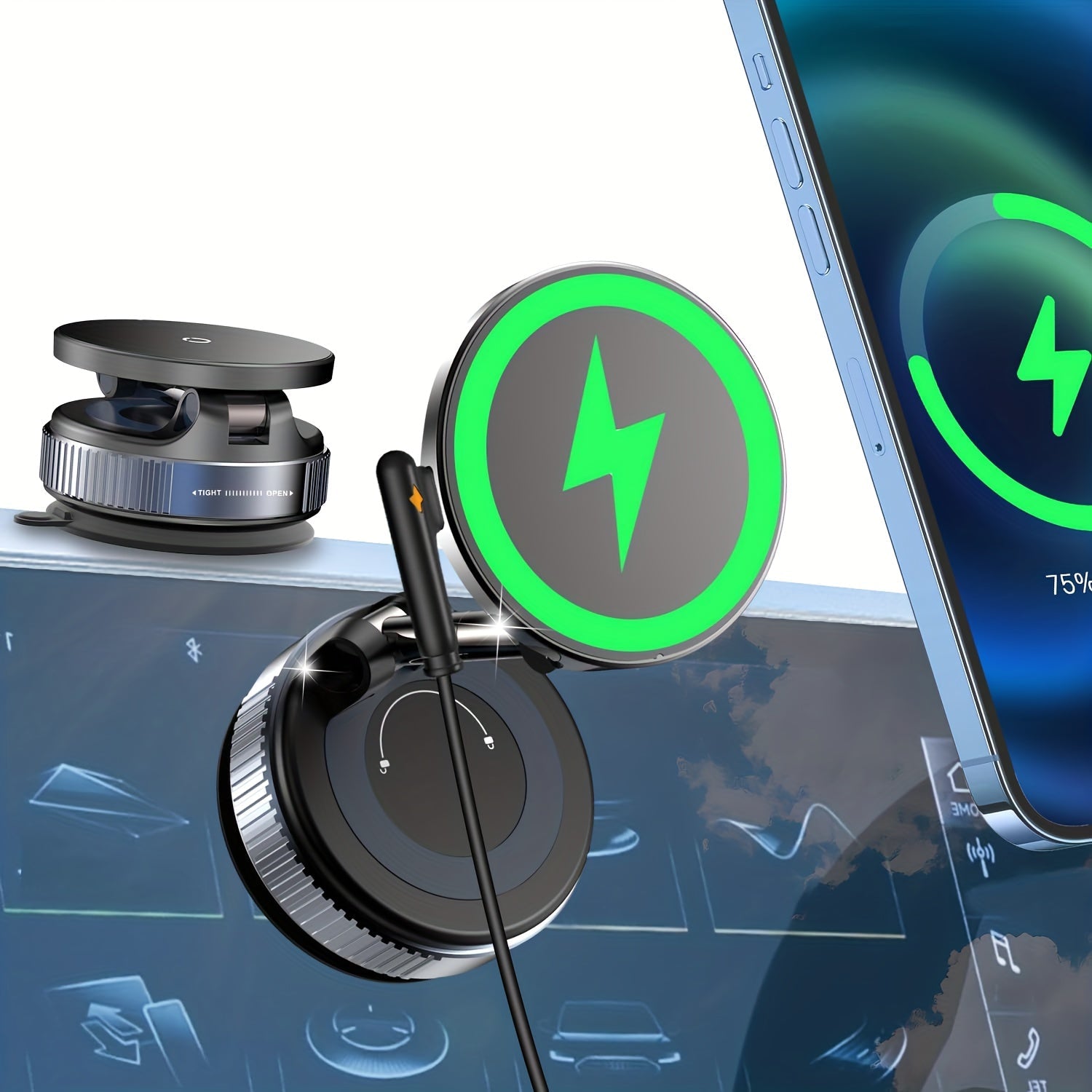 Car Charger Phone Mount Magnetic Aluminum Dashboard Holder