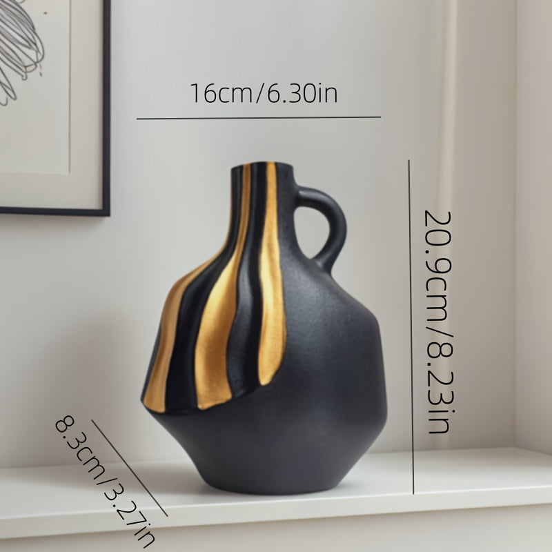 Modern Ceramic Vase | Black & White with Gold Accents – Luxury Tabletop & Mantelpiece Decoration