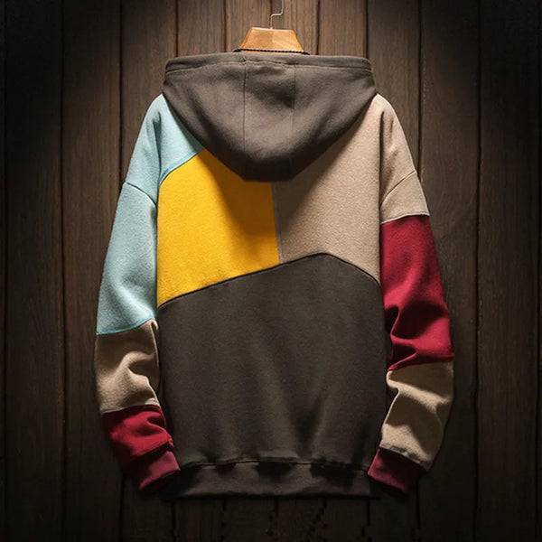 Men's Stylish Geometric Colorblock Hoodie with Kangaroo Pocket | Casual Sweatshirt for Everyday Comfort