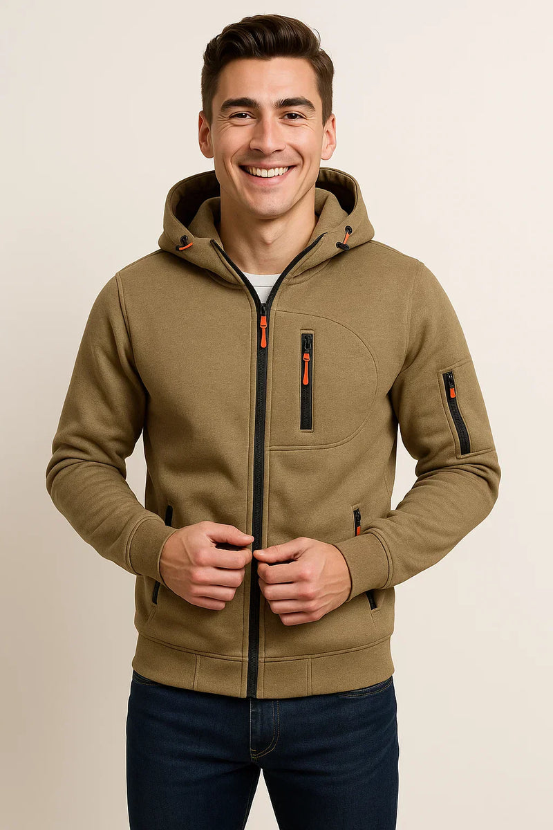 Men's Stylish Zip Hoodie with Multiple Pockets & Contrast Zipper - Comfortable & Versatile Everyday Outerwear