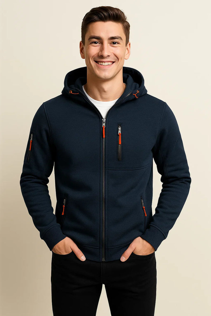 Men's Stylish Zip Hoodie with Multiple Pockets & Contrast Zipper - Comfortable & Versatile Everyday Outerwear