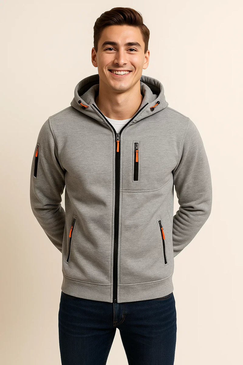 Men's Stylish Zip Hoodie with Multiple Pockets & Contrast Zipper - Comfortable & Versatile Everyday Outerwear