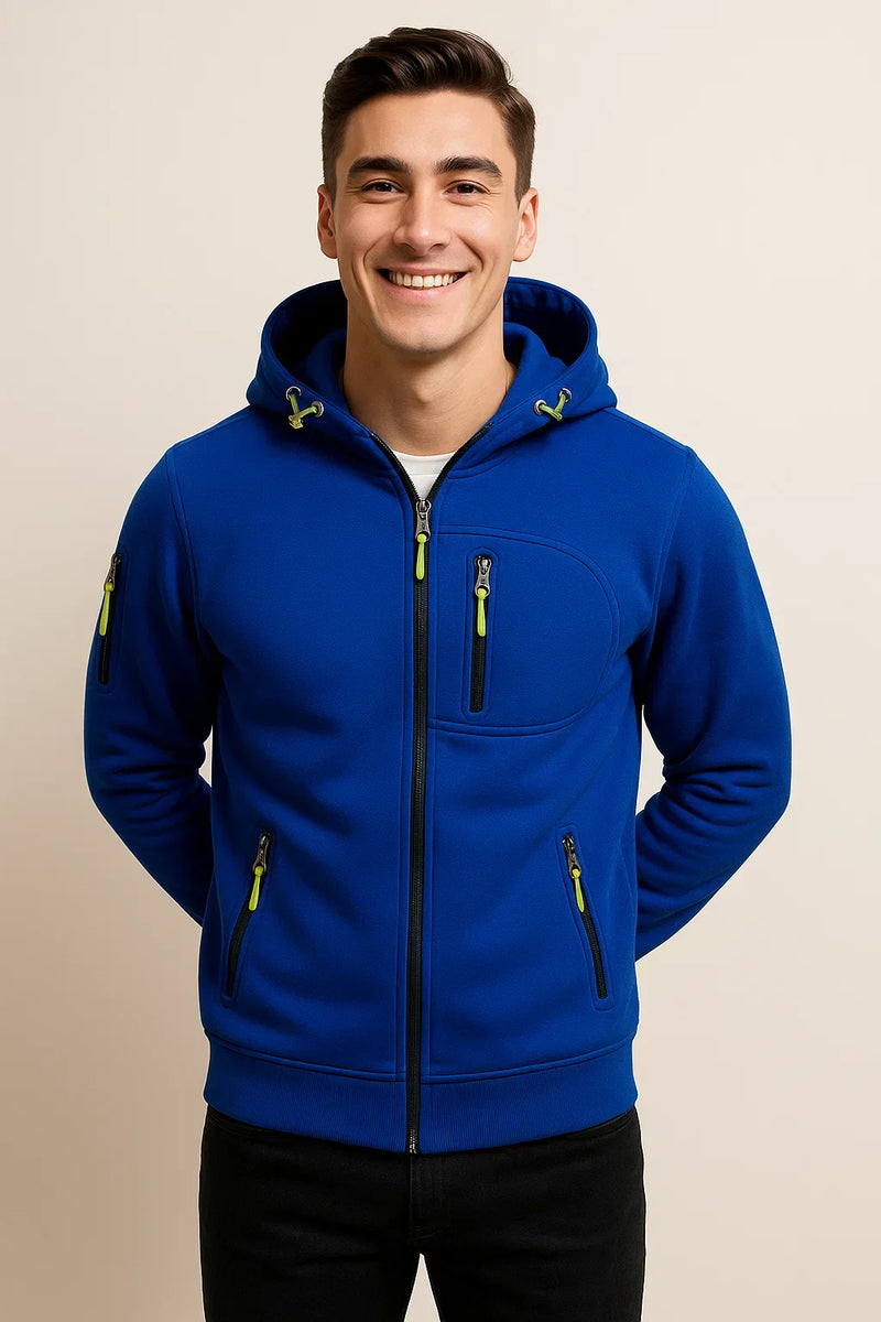 Men's Stylish Zip Hoodie with Multiple Pockets & Contrast Zipper - Comfortable & Versatile Everyday Outerwear