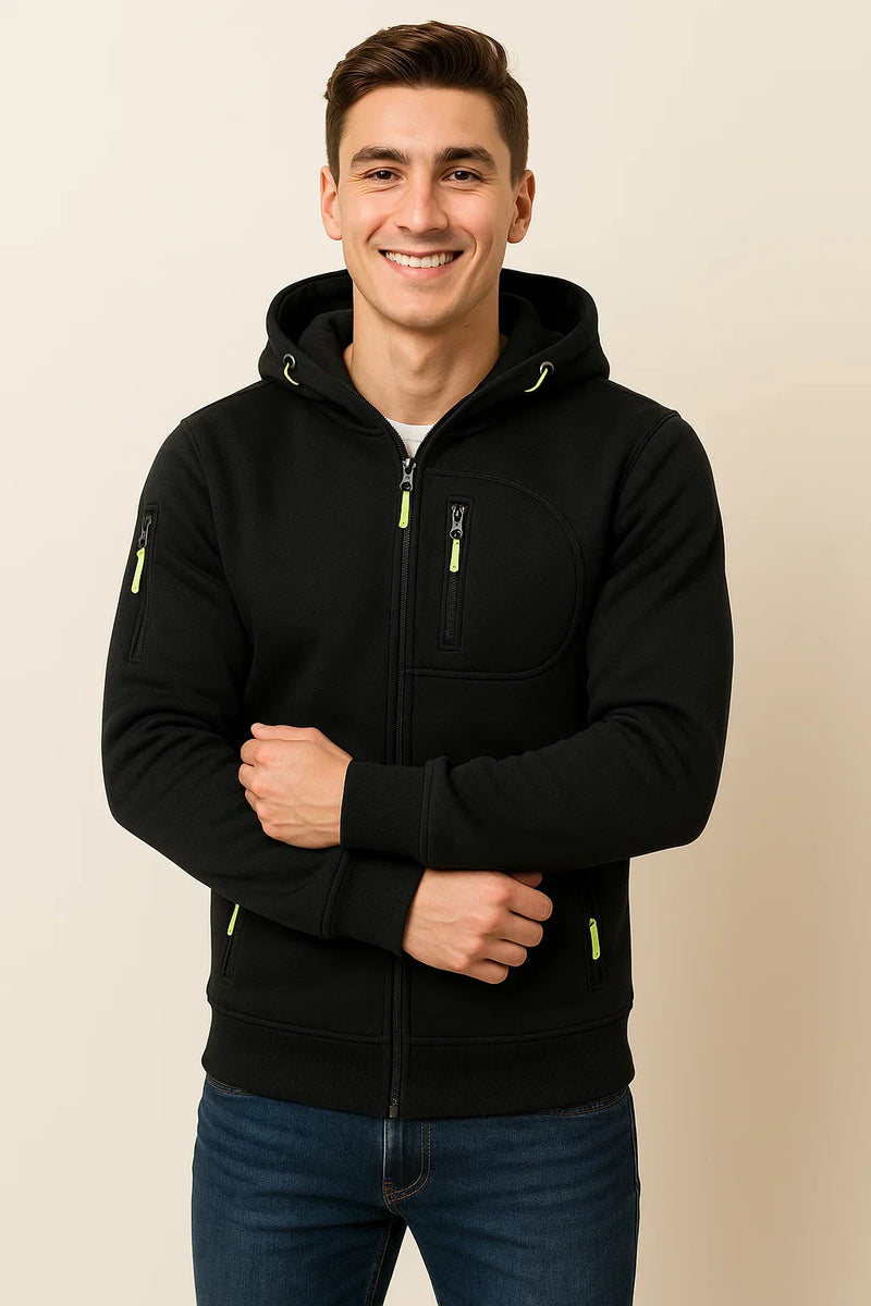 Men's Stylish Zip Hoodie with Multiple Pockets & Contrast Zipper - Comfortable & Versatile Everyday Outerwear