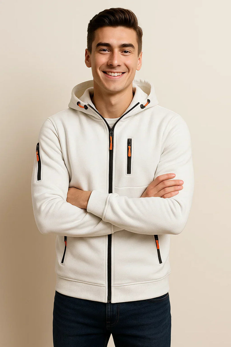 Men's Stylish Zip Hoodie with Multiple Pockets & Contrast Zipper - Comfortable & Versatile Everyday Outerwear