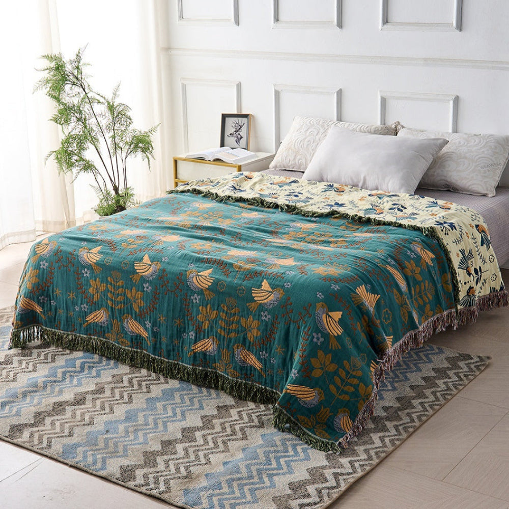 Blanket Throw Scandinavian Bird Reversible Pattern Design