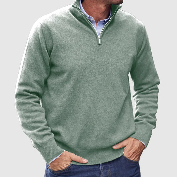 Men's Stylish Half-Zip Knit Jumper with Stand Collar & Ribbed Cuffs - Comfortable Casual Sweater for Everyday Wear
