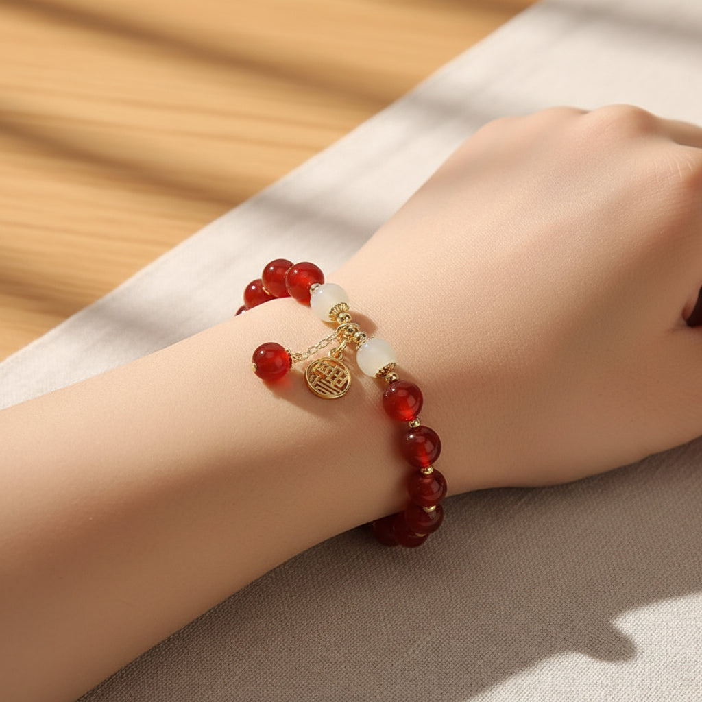 Beaded Bracelet Mothers Day Gift Natural Stone Red Jewelry