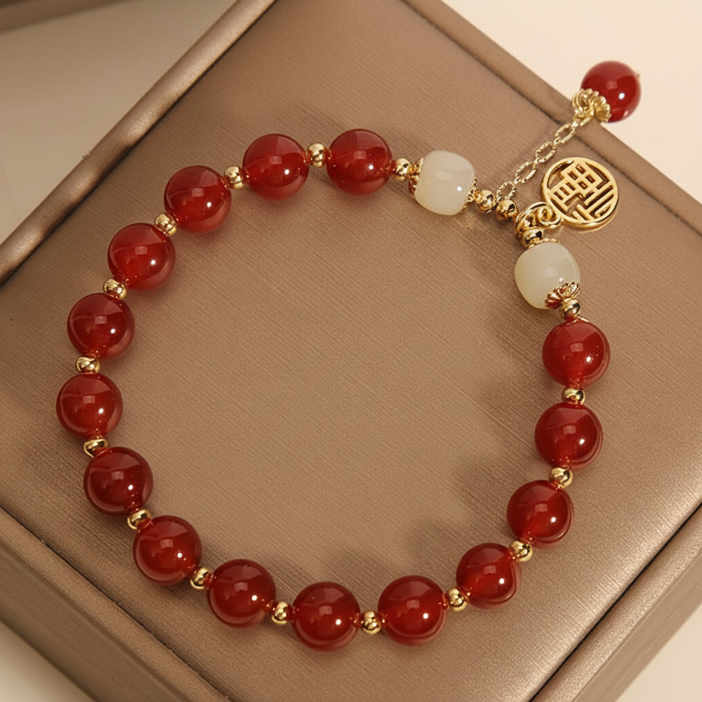 Beaded Bracelet Mothers Day Gift Natural Stone Red Jewelry