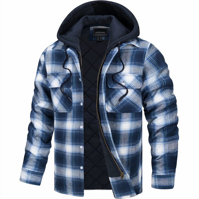 Men's Quilted Plaid Hooded Bomber Jacket - Stylish & Warm Fall/Winter Outerwear for Men