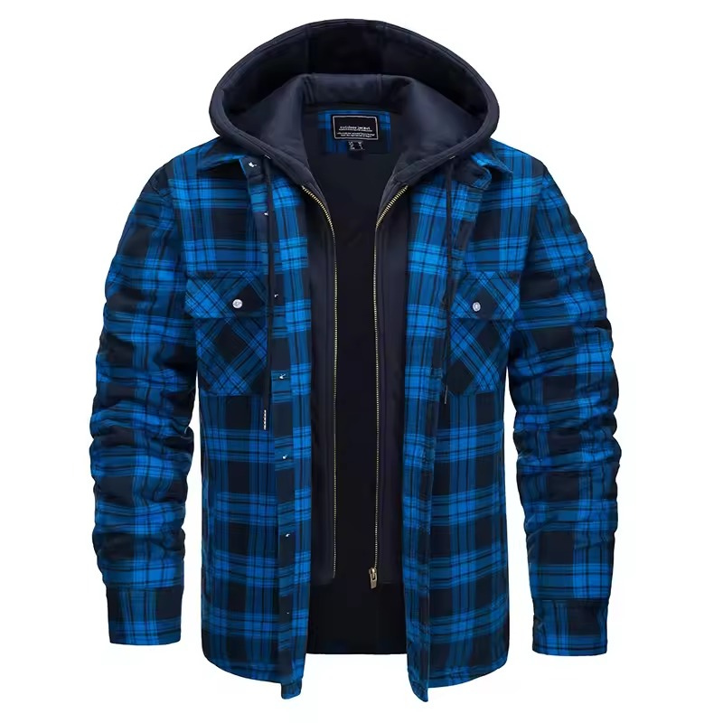 Men's Quilted Plaid Hooded Bomber Jacket - Stylish & Warm Fall/Winter Outerwear for Men