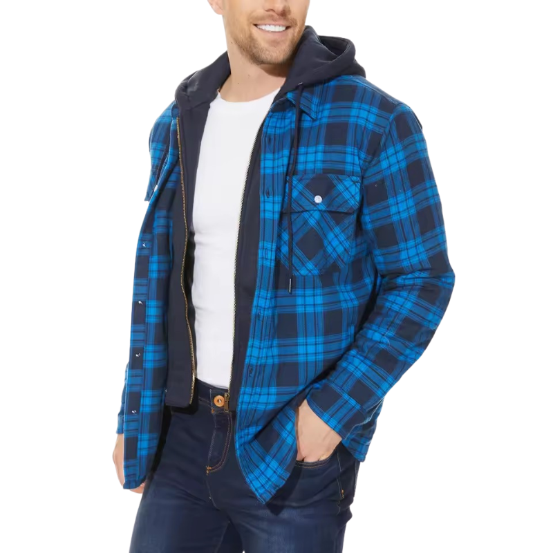 Men's Quilted Plaid Hooded Bomber Jacket - Stylish & Warm Fall/Winter Outerwear for Men