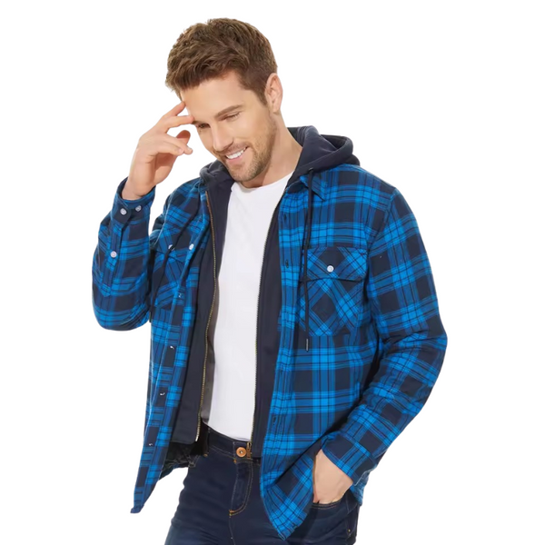Men's Quilted Plaid Hooded Bomber Jacket - Stylish & Warm Fall/Winter Outerwear for Men