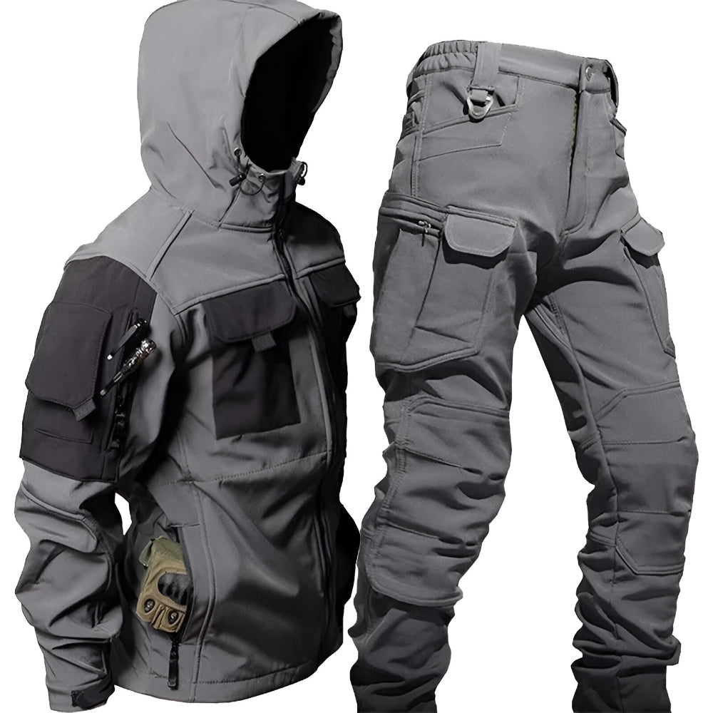 Men's Tactical Outdoor Jacket Pants Rugged Multi Pocket Hooded