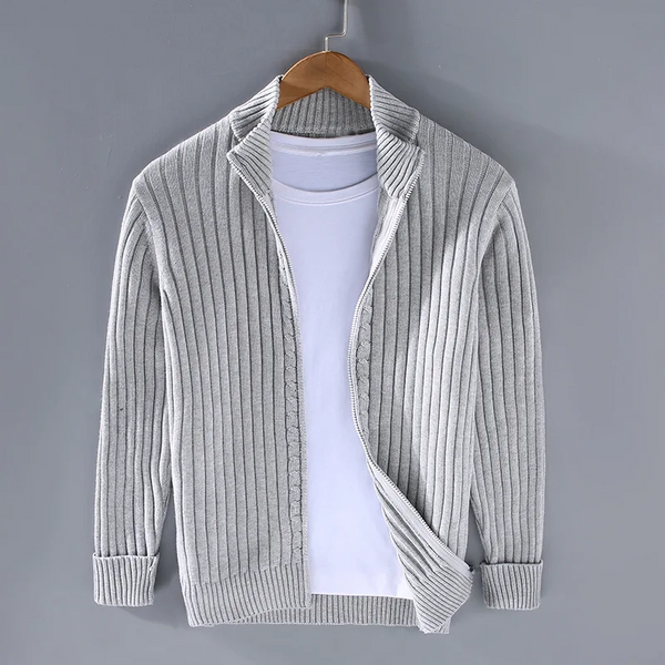 Men's Cozy Ribbed Knit Open Front Cardigan with Fold-Over Collar - Versatile Sweater for Casual Style & Comfort