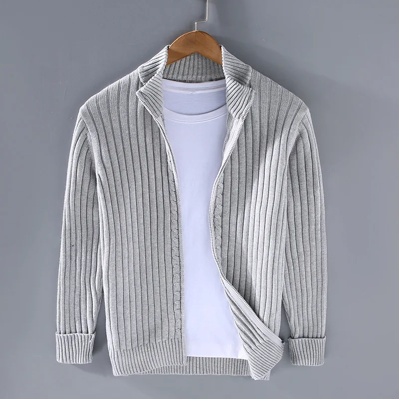 Men's Cozy Ribbed Knit Open Front Cardigan with Fold-Over Collar - Versatile Sweater for Casual Style & Comfort