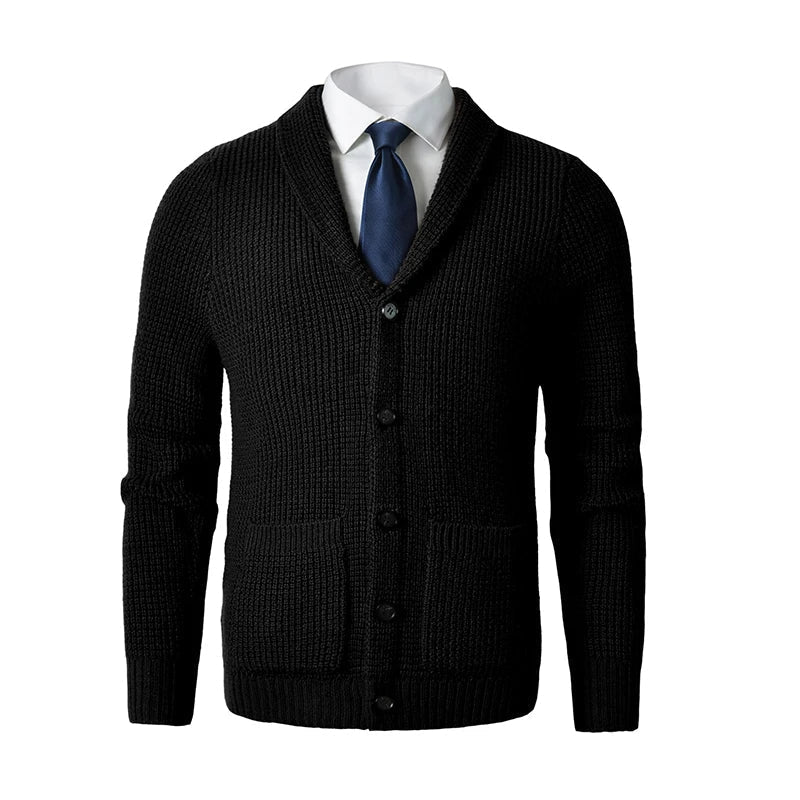 Men's Stylish Shawl Collar Knit Cardigan with Front Pockets - Comfortable Button-Up Sweater for Everyday Wear