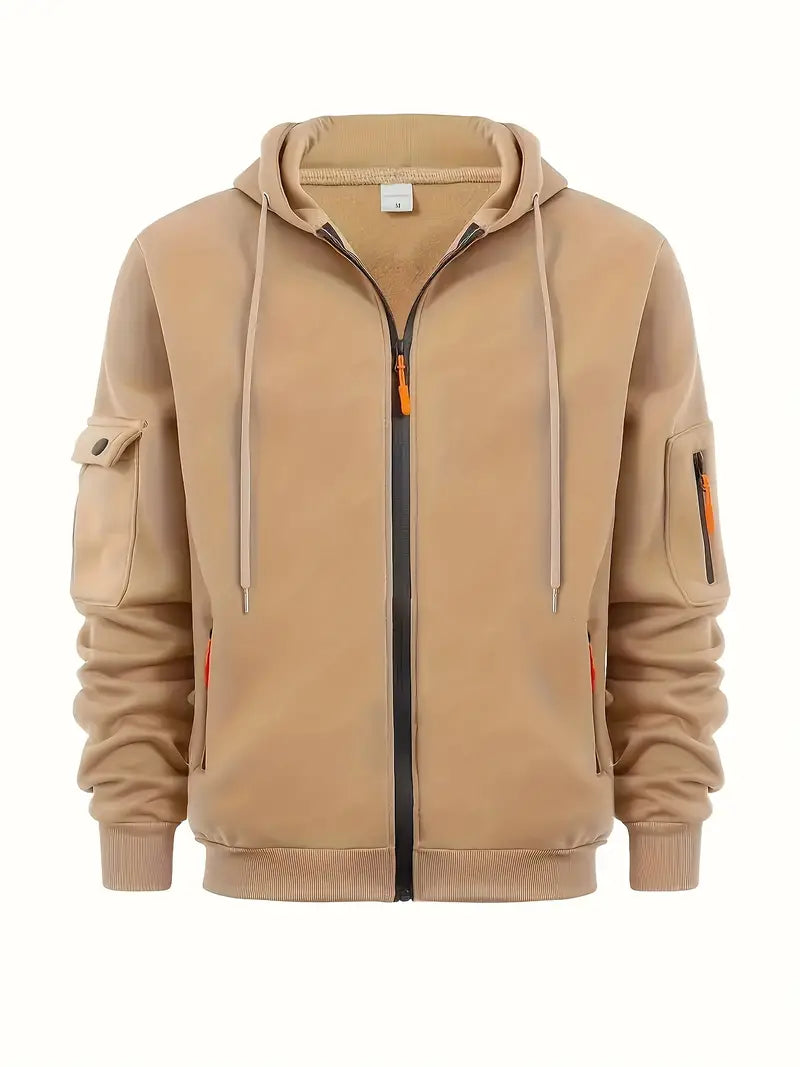 Optimized Product Title: Men's Utility Zip-Up Hoodie with Drawstring Hood & Functional Pockets - Stylish, Versatile Outerwear for Everyday Wear & Outdoor Activities