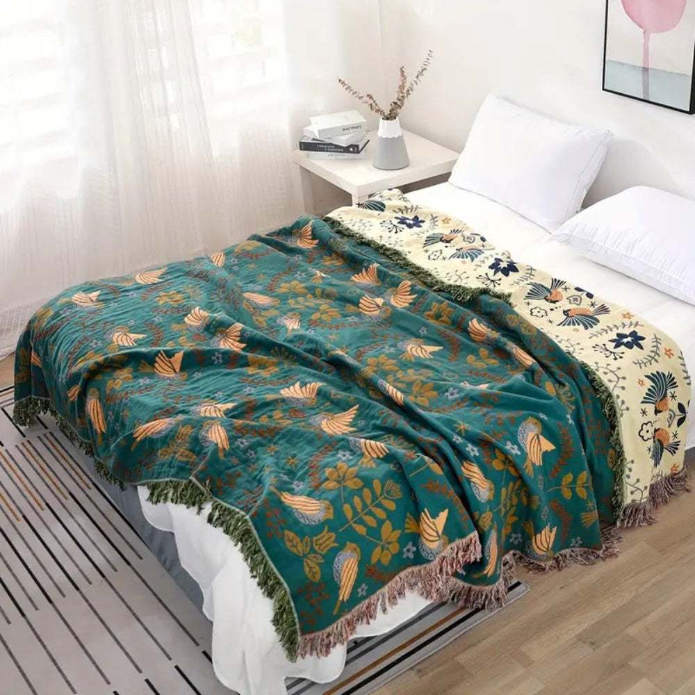 Blanket Throw Scandinavian Bird Reversible Pattern Design