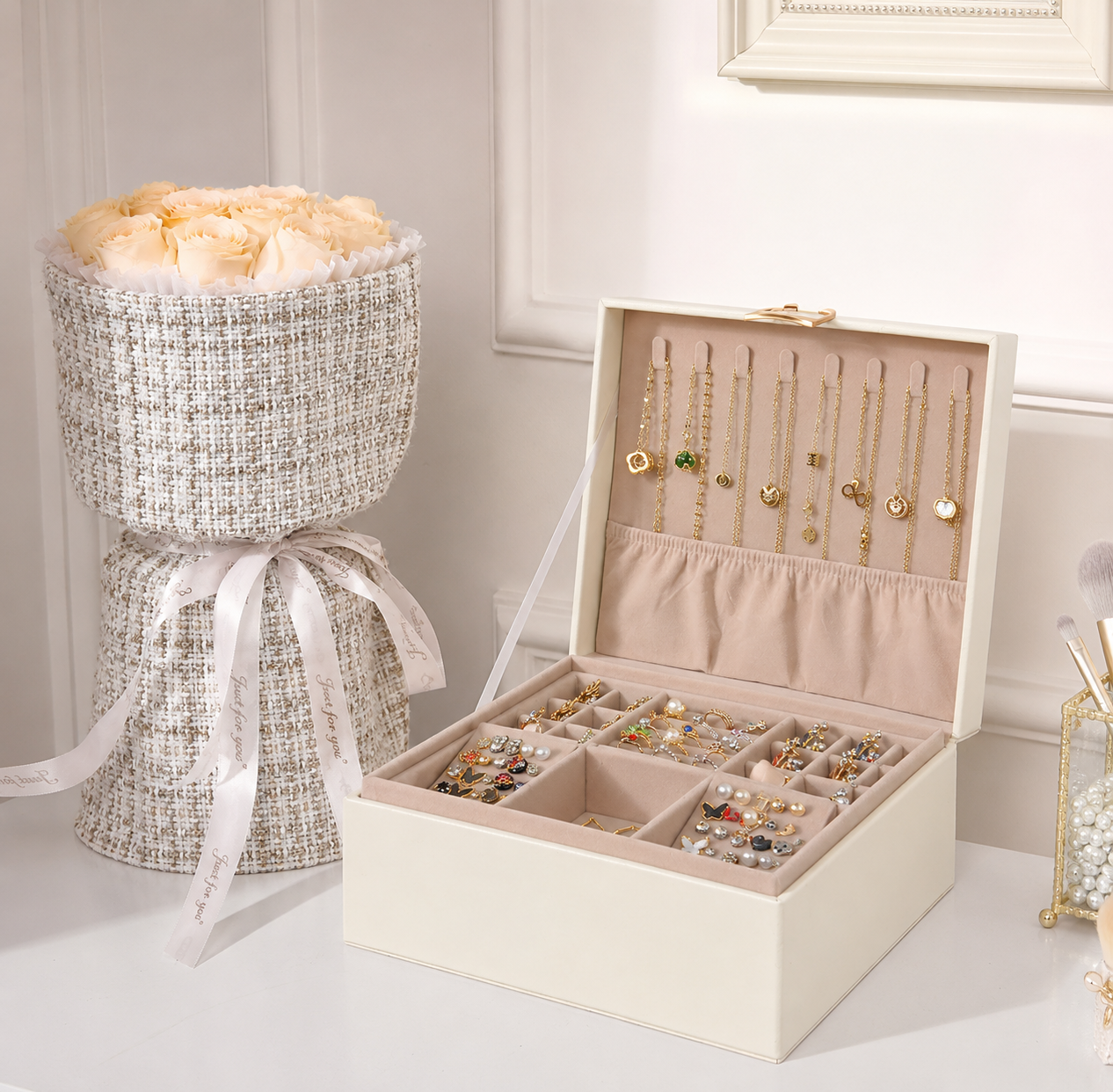 Jewelry Box Organizer Mothers Day 2 Layer Storage Case Tray