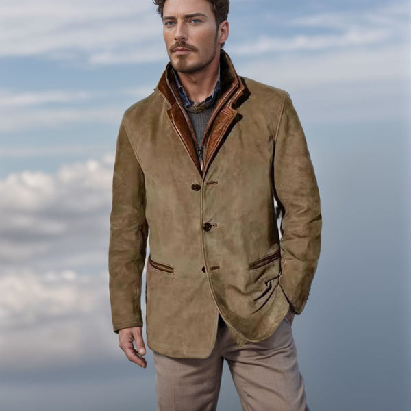 Men's Vintage Leather-Look Coat - Classic Tailored Fit, Stylish Timeless Outerwear for Effortless Elegance