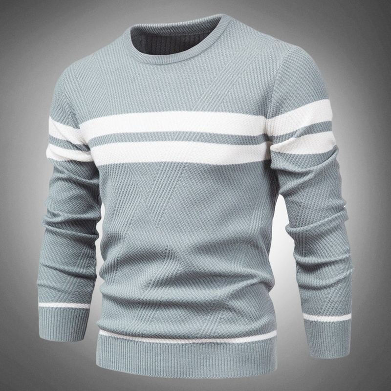 Men's Striped Crew Neck Knitted Sweater - Textured Pattern Casual Jumper for Everyday Style