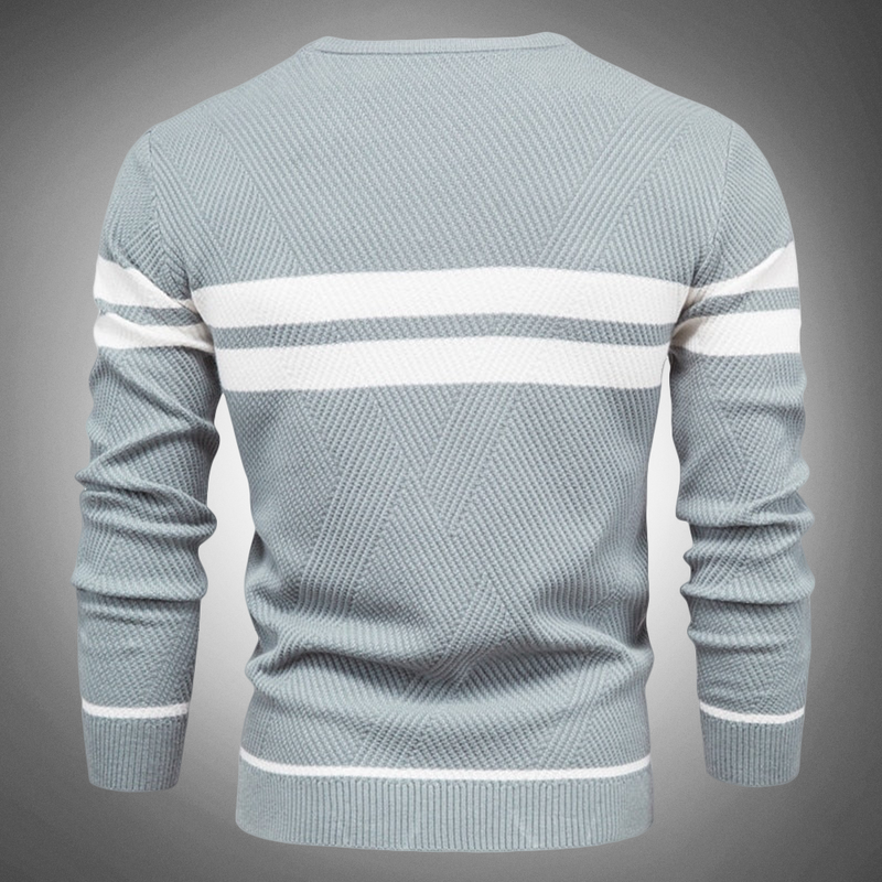 Men's Striped Crew Neck Knitted Sweater - Textured Pattern Casual Jumper for Everyday Style