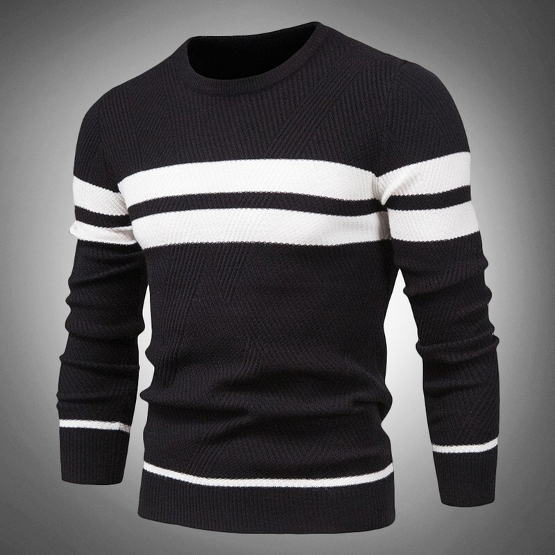 Men's Striped Crew Neck Knitted Sweater - Textured Pattern Casual Jumper for Everyday Style