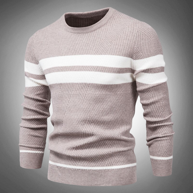 Men's Striped Crew Neck Knitted Sweater - Textured Pattern Casual Jumper for Everyday Style