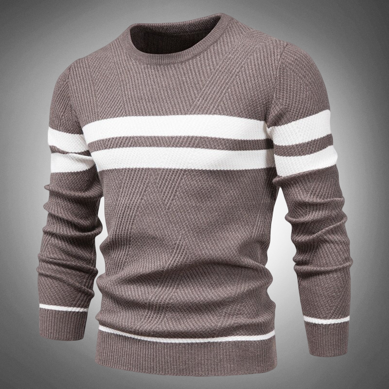 Men's Striped Crew Neck Knitted Sweater - Textured Pattern Casual Jumper for Everyday Style