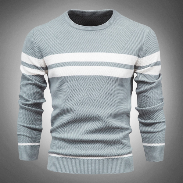 Men's Striped Crew Neck Knitted Sweater - Textured Pattern Casual Jumper for Everyday Style