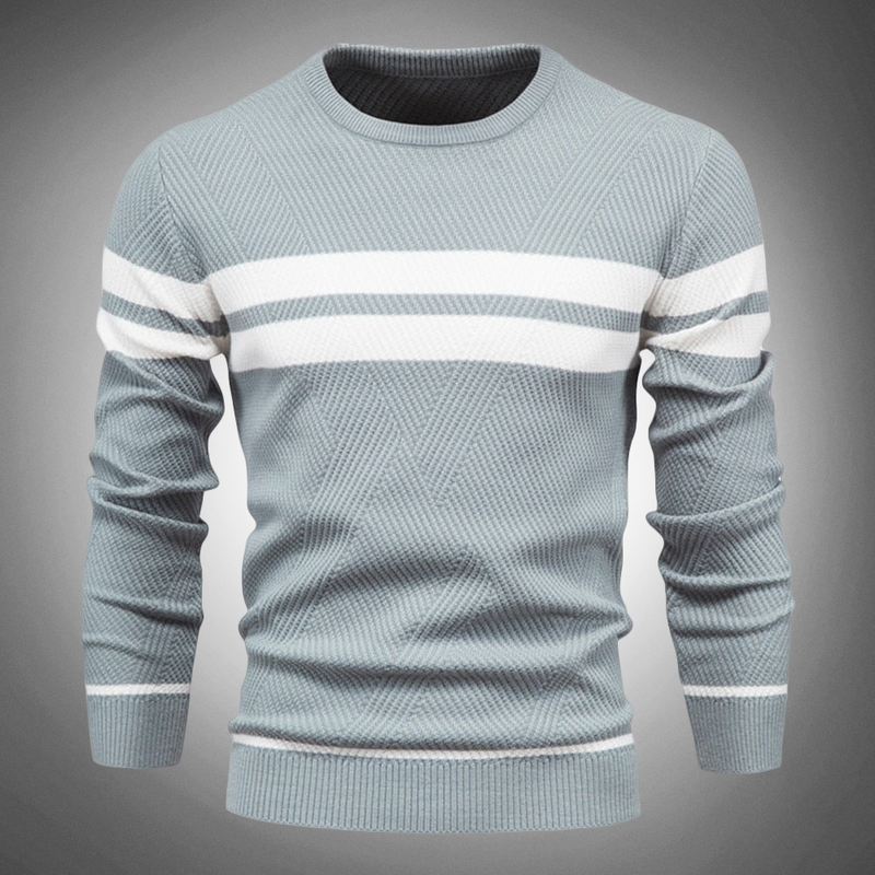 Men's Striped Crew Neck Knitted Sweater - Textured Pattern Casual Jumper for Everyday Style