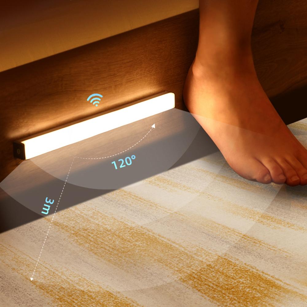 LED Wall Lamp Sensor Bedside Light Wood Frame Night Light Modern Design