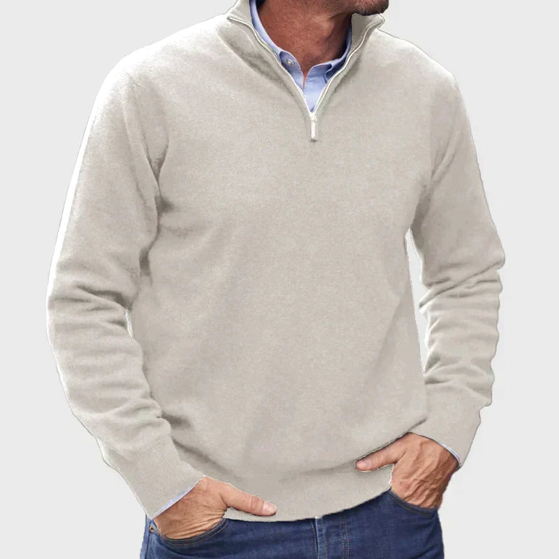 Men's Stylish Half-Zip Knit Jumper with Stand Collar & Ribbed Cuffs - Comfortable Casual Sweater for Everyday Wear