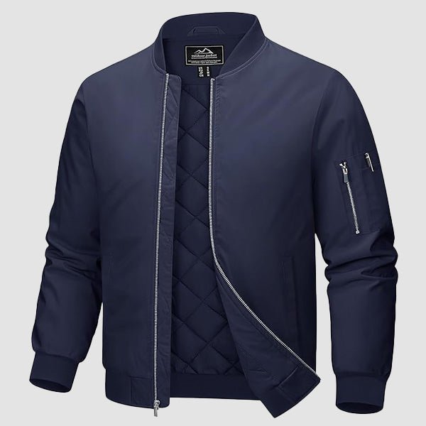 Men's Quilted Windproof Bomber Jacket with Pockets - Stylish, Durable All-Season Outerwear for Men