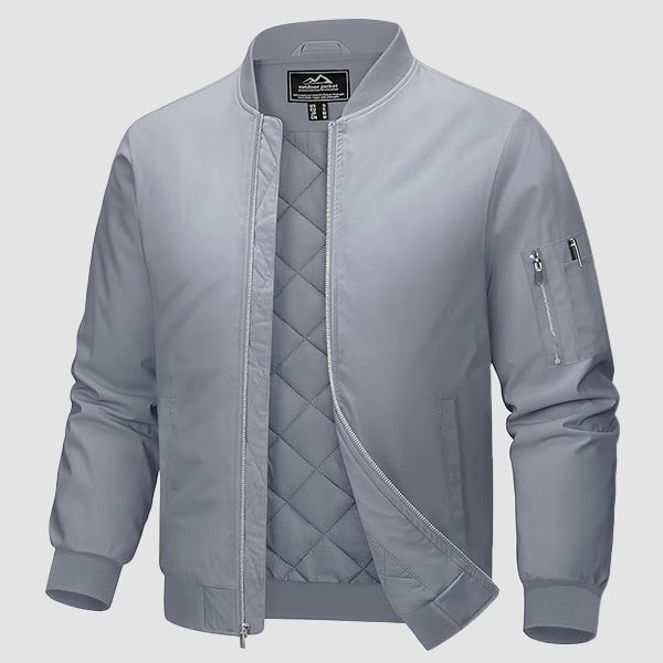 Men's Quilted Windproof Bomber Jacket with Pockets - Stylish, Durable All-Season Outerwear for Men
