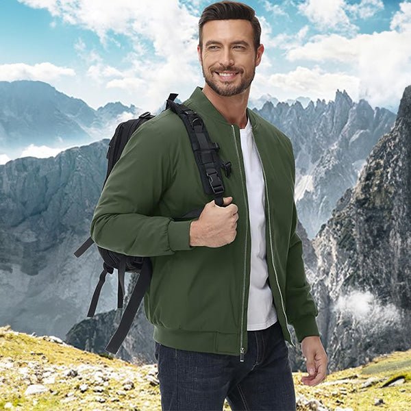 Men's Quilted Windproof Bomber Jacket with Pockets - Stylish, Durable All-Season Outerwear for Men