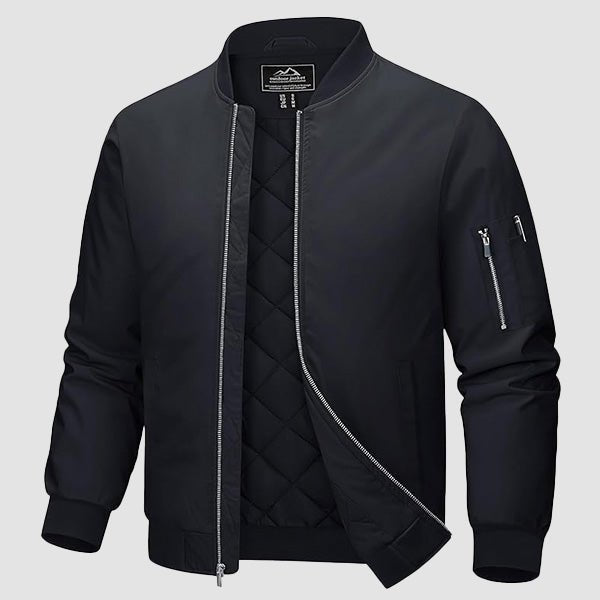 Men's Quilted Windproof Bomber Jacket with Pockets - Stylish, Durable All-Season Outerwear for Men