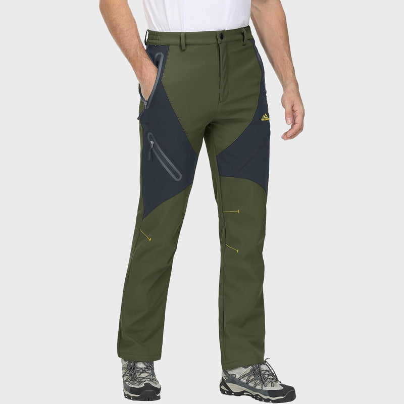 Men's Waterproof Snow Pants - Fleece-Lined, Zip Pockets, Insulated Winter Gear