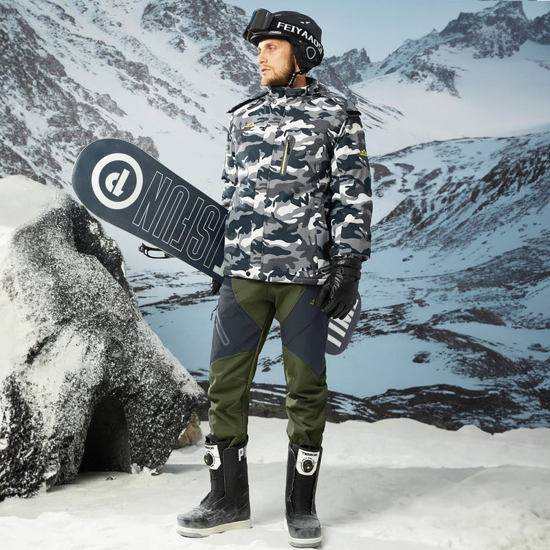 Men's Waterproof Snow Pants - Fleece-Lined, Zip Pockets, Insulated Winter Gear