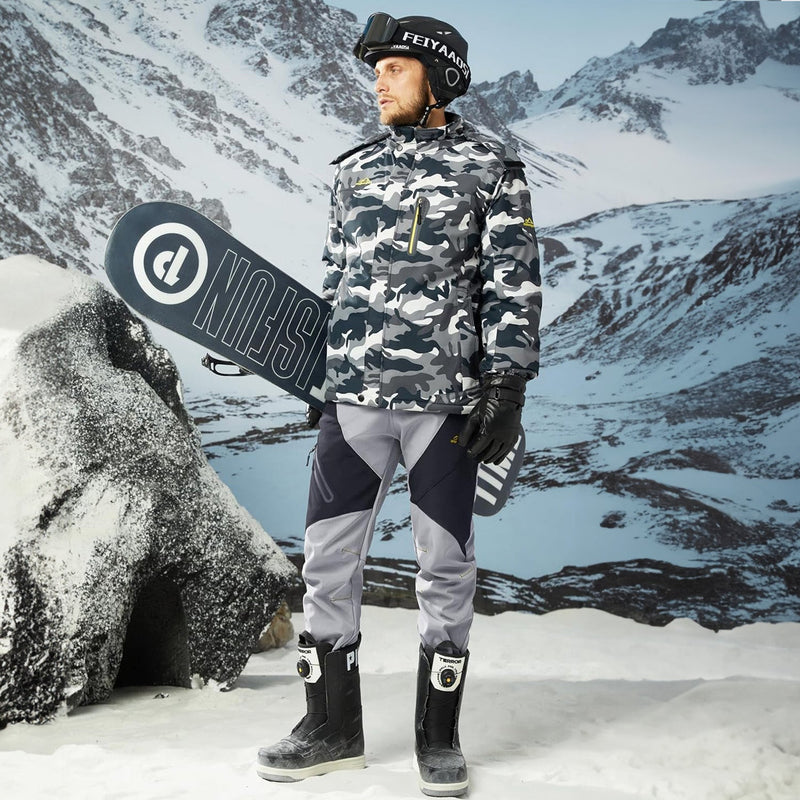 Men's Waterproof Snow Pants - Fleece-Lined, Zip Pockets, Insulated Winter Gear