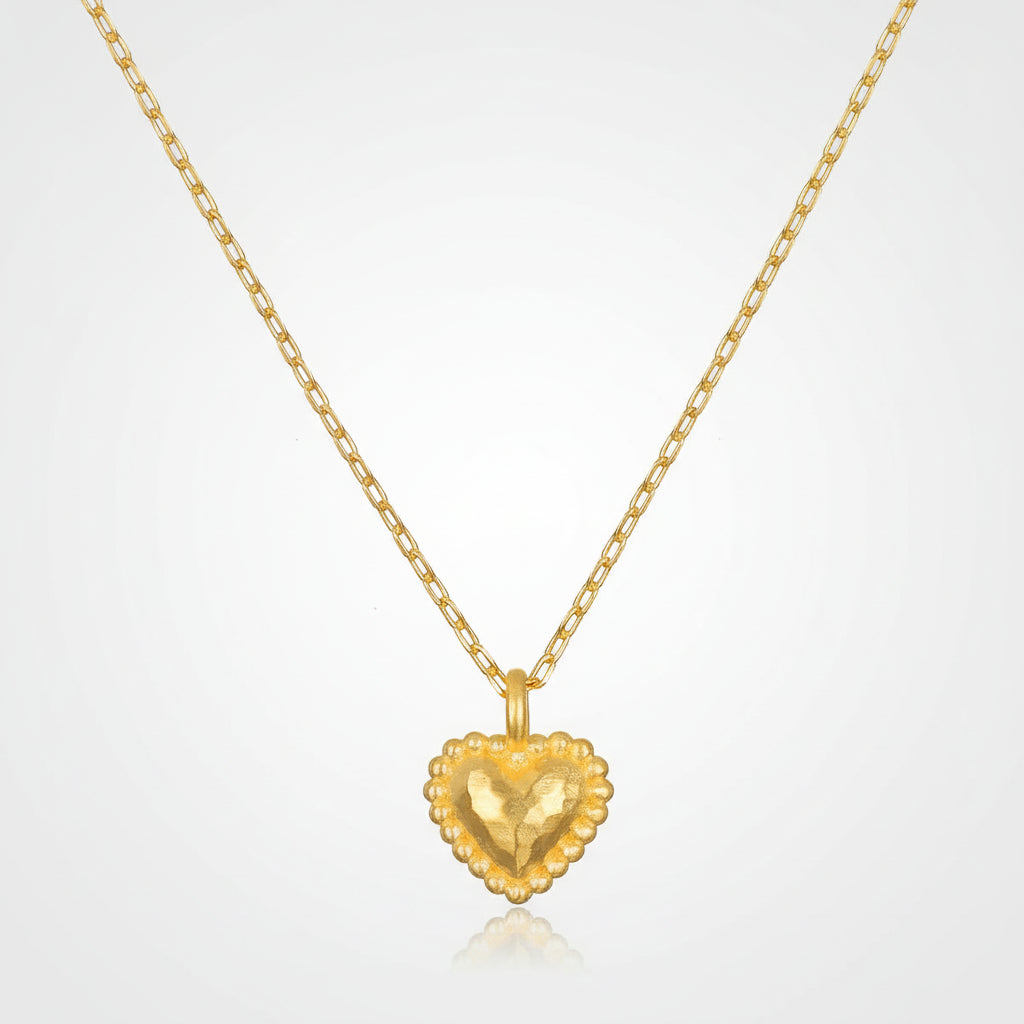 Necklace Gold Heart Hammered Pendant Chain Jewelry