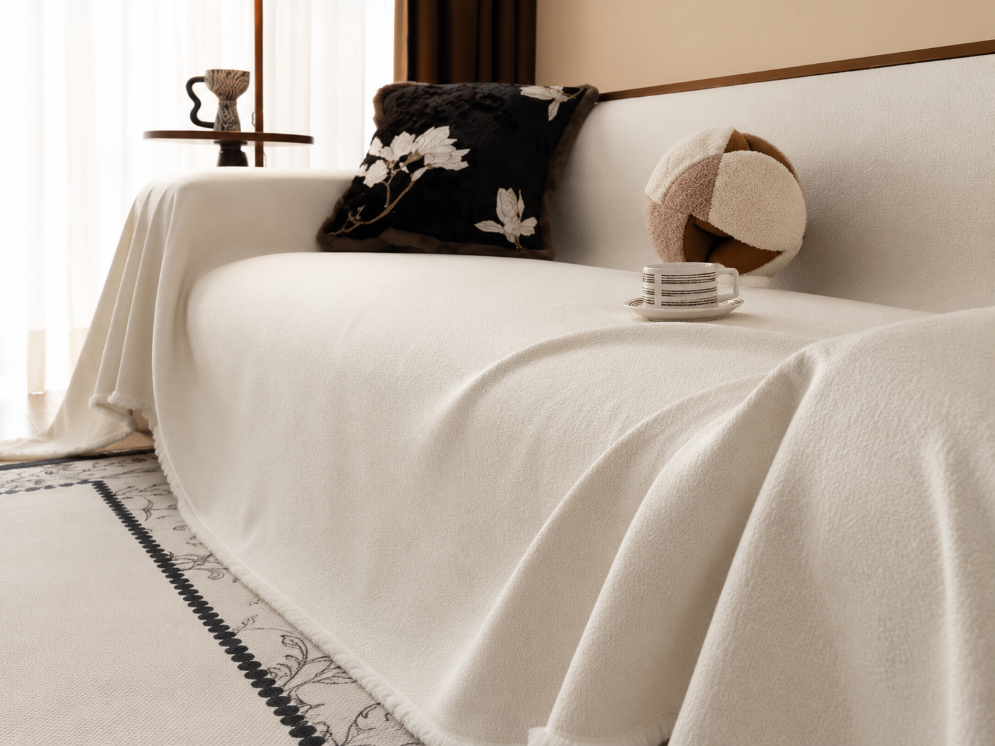 Soft Ivory Textured Sofa Throw