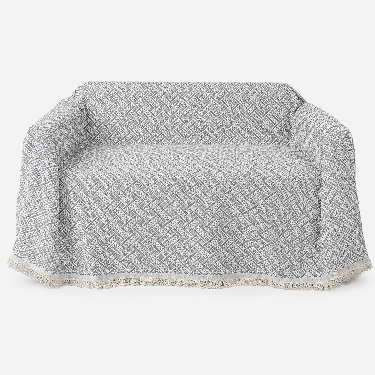 Gray Geometric Woven Sofa Cover