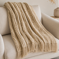 Boho Knit Throw Blanket with Fringe