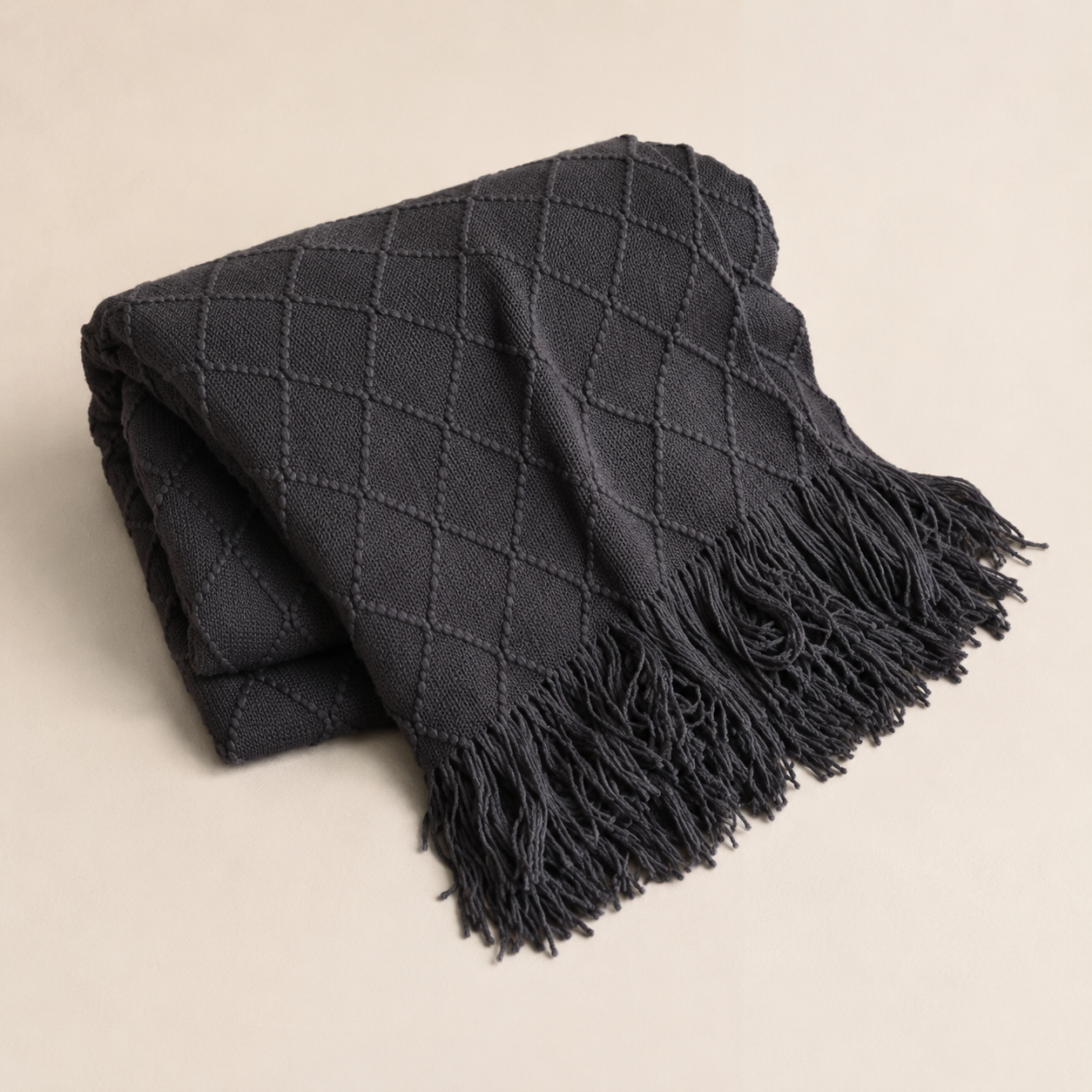 Charcoal Diamond Knit Throw Blanket